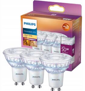 3x LED žárovka GU10 3,8W = 50W 345lm 2700K teplá bílá 36° stmívatelná PHILIPS
