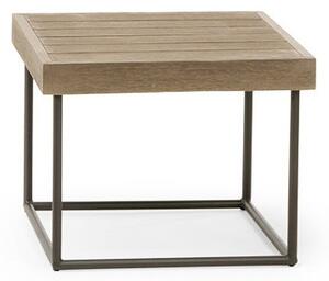 Ethimo Odkládací stolek Allaperto Mountain, Ethimo, čtvercový 50x50x40 cm, rám lakovaná ocel barva Coffee Brown, deska mořené teakové dřevo