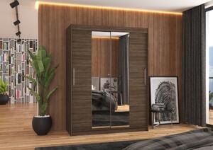 Šatní skříň se zrcadlem 150 cm GAFRA - tmavě hnědá