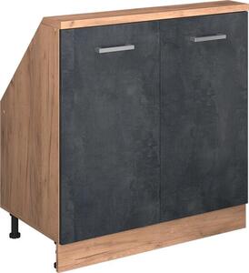 Kuchyňská skříňka pod šikmou střechu Vicco R-Line Černý beton 80 cm se 2 dvířky, Model 58073