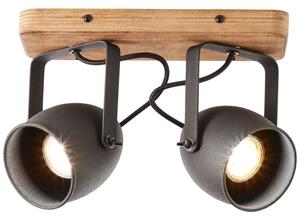 Brilliant 47313/76 CROWTON - Industriální stropní svítidlo v černé barvě se dřevem, 2 x GU10 (Stropní bodovka v industriálním stylu se dřevěnou monturou)