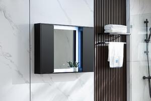Zrcadlová skříňka – matná černá barva – 120W x 70H – s LED osvětlením a 4 nastavitelnými policemi