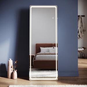 SONNI 160 x 60 x 3,5 cm bílé čtvercové toaletní zrcadlo s LED osvětlením a zásuvkou, nástěnné