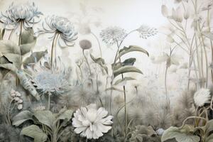 Tapeta květiny zahalené přírodou s modrým kontrastem