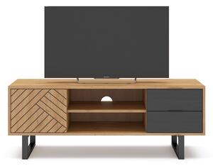 Antracitový/přírodní TV stolek v dekoru dubu 140x52 cm Madona – Marckeric