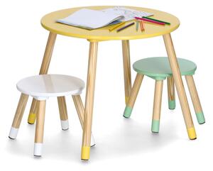 ZELLER Sada 3ks dětský stolek se dvěma židlemi zelený,žlutý,bílý