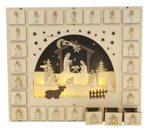 LED adventní kalendář betlém dřevěný 39 × 7 × 33,5 cm, na 2× AA