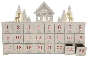 LED adventní kalendář dřevěný domeček, 43 x 8 x 29 cm, bílá a červená, na 2× AA