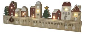 LED adventní kalendář dřevěný, 38 x 2,7 x 12 cm, barevná, na 2× AAA