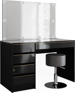 Toaletní stolek Vicco Sherry Černá/zlatá 120 cm s osvětlením LED a stoličkou, Model 47717