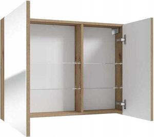 DomoDomo koupelnová nástěnná skříňka se zrcadlem 60 x 80 cm dub Evoke a skleněnými policemi Rietti, koupelnová skříňka na léky, dubová sestava nábytku