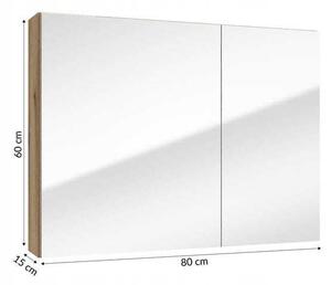 DomoDomo koupelnová nástěnná skříňka se zrcadlem 60 x 80 cm dub Evoke a skleněnými policemi Rietti, koupelnová skříňka na léky, dubová sestava nábytku