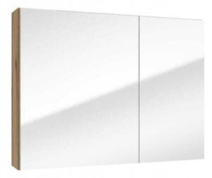DomoDomo koupelnová nástěnná skříňka se zrcadlem 60 x 80 cm dub Evoke a skleněnými policemi Rietti, koupelnová skříňka na léky, dubová sestava nábytku