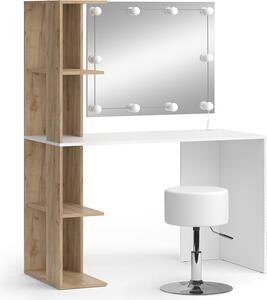 Toaletní stolek Vicco Tower Bílá/Sonoma 122.2 cm s osvětlením a stoličkou, Model 49447