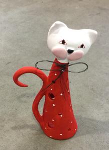 Kočka na svíčku střední červená Keramika Andreas