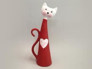 Kočka velká - červená se srdíčkem Keramika Andreas