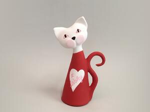 Kočka malá - červená se srdíčkem Keramika Andreas