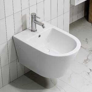 HOROW Bezokrajový závěsný bidet Creavit s nano povrchem keramický bílý Nástěnný bidet s otvorem pro baterii a přepadem 52,5 x 36,5 x 30 cm