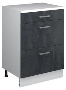 Kuchyňská skříňka pod šikmou střechu Vicco R-Line Černý beton 60 cm bez šikminy se 3 zásuvkami, Model 61732