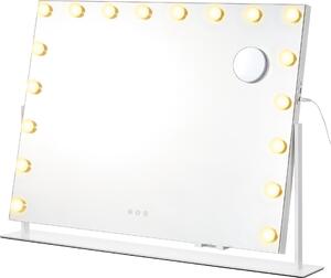 SONGMICS Kosmetické zrcadlo s LED osvětlením, kosmetické zrcadlo, dotykové ovládání, držák na mobilní telefon, 3 barvy světla, 80 x 60 cm, bílé