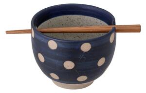 Modrá kameninová miska s jídelními hůlkami Bloomingville Masami, ø 13 cm