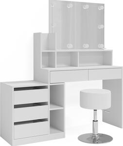 Toaletní stolek Vicco Anja Bílá 139.8 cm s osvětlením LED a stoličkou, Model 41334