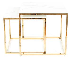 Přístavný stolek GLURAO bílý mramor/zlatá, set 2 ks