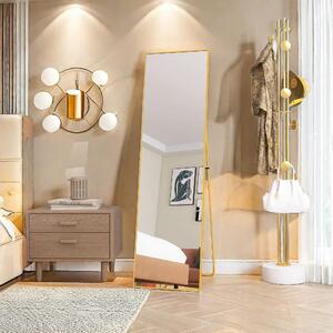 Obdélníkové kosmetické zrcadlo z tvrzeného skla, zlatý hliníkový rám, 1400x400 mm, elegantní moderní design do ložnice nebo koupelny