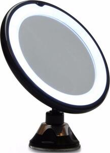 Kosmetické zrcátko UNIQ s LED osvětlením a 10násobným zvětšením, zrcátko s přísavkou, černé