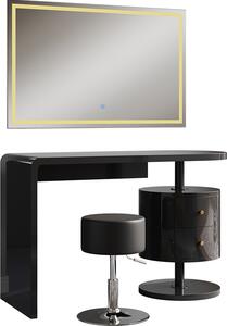 Toaletní stolek Vicco Lara Černý vysoký lesk 120 cm se zrcadlem LED a stoličkou, Model 50181