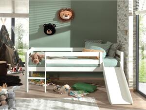 Bílá dětská vyvýšená postel se skluzavkou Vipack Pino, 90 x 200 cm