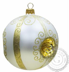 Vánoční baňka bílá zlatá píchaná