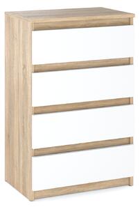 STIV Möbel | Komoda se 4 zásuvkami | Dub sonoma & bílá matná | 60 cm | bezúchytková & moderní | do obýváku a lonice