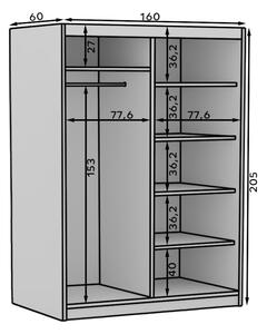 Šatní skříň s posuvnými dveřmi Delia - 160 cm Barva: Černá