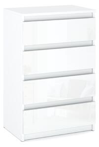 STIV Möbel | Komoda se 4 zásuvkami | Bílá matná / Bílý lesk | 60 cm | moderní & bezúchytková | do lonice a obýváku