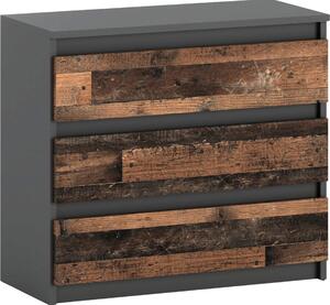 STIV Möbel | Komoda edý Mat/Old Style 80x33,5x71,5 cm | 3 zásuvky | Industriální Imitace | Stylová úloná komoda