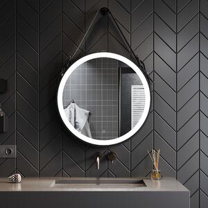 SONNI Kulaté koupelnové zrcadlo Ø 60 cm s LED osvětlením Dotykový spínač Kulaté zrcadlo s funkcí proti zamlžování Studené bílé světlo Zavěšení na popruh