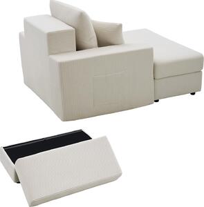 SucceBuy Modulární pohovka chaise longue 1115 mm, Pohodlné lounge křeslo z manšestru s polštáři, područkami a hlubokým sedákem, ideální do obývacího pokoje nebo ložnice, béžová barva