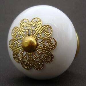 Keramická úchytka- Vintage zlatý květ VI