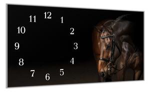 Nástěnné hodiny 30x60cm krásný hnědý kůň - kalené sklo