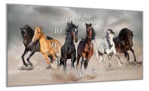 Nástěnné hodiny 30x60cm běžící koně v pouštním prachu - plexi