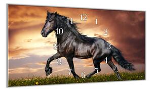 Nástěnné hodiny 30x60cm fríský kůň v klusu - plexi