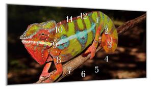 Nástěnné hodiny 30x60cm barevný chameleon - kalené sklo