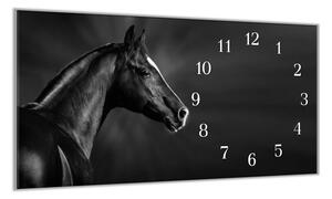Nástěnné hodiny 30x60cm černý arabský kůň - plexi