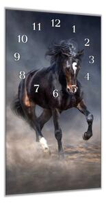 Nástěnné hodiny 30x60cm černý kůň v klusu - plexi