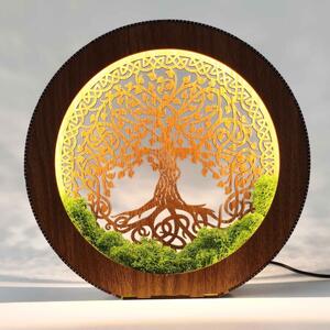 Strom života LED lampa ze dřeva a mechu | ZIVENA: HDF - Ořech 20 cm 4785-115180 LED0610