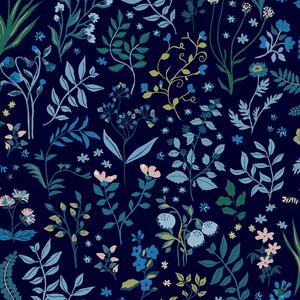 Modrá vliesová tapeta na zeď, květiny, listy, 120874, Joules, Graham&Brown