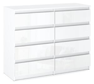 STIV Möbel | Komoda s 8 zásuvkami | Bílý Mat / Bílý Lesk | 120 cm | moderní & bez úchyt | Lonice & Obývací pokoj