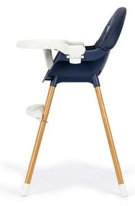 Židle na krmení 2v1 tmavě modrá s nohami v imitaci dřeva