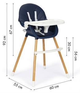 Židle na krmení 2v1 tmavě modrá s nohami v imitaci dřeva